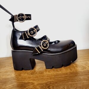 Dolls Kill Black Triple Buckle Platform Shoes